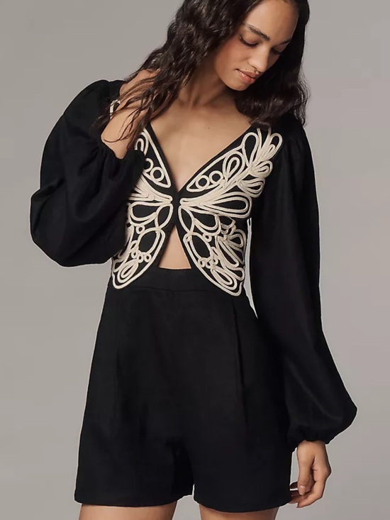 FARM Rio Pants - Farm Rio x Anthropologie Embroidered Long Sleeve Romper NWT